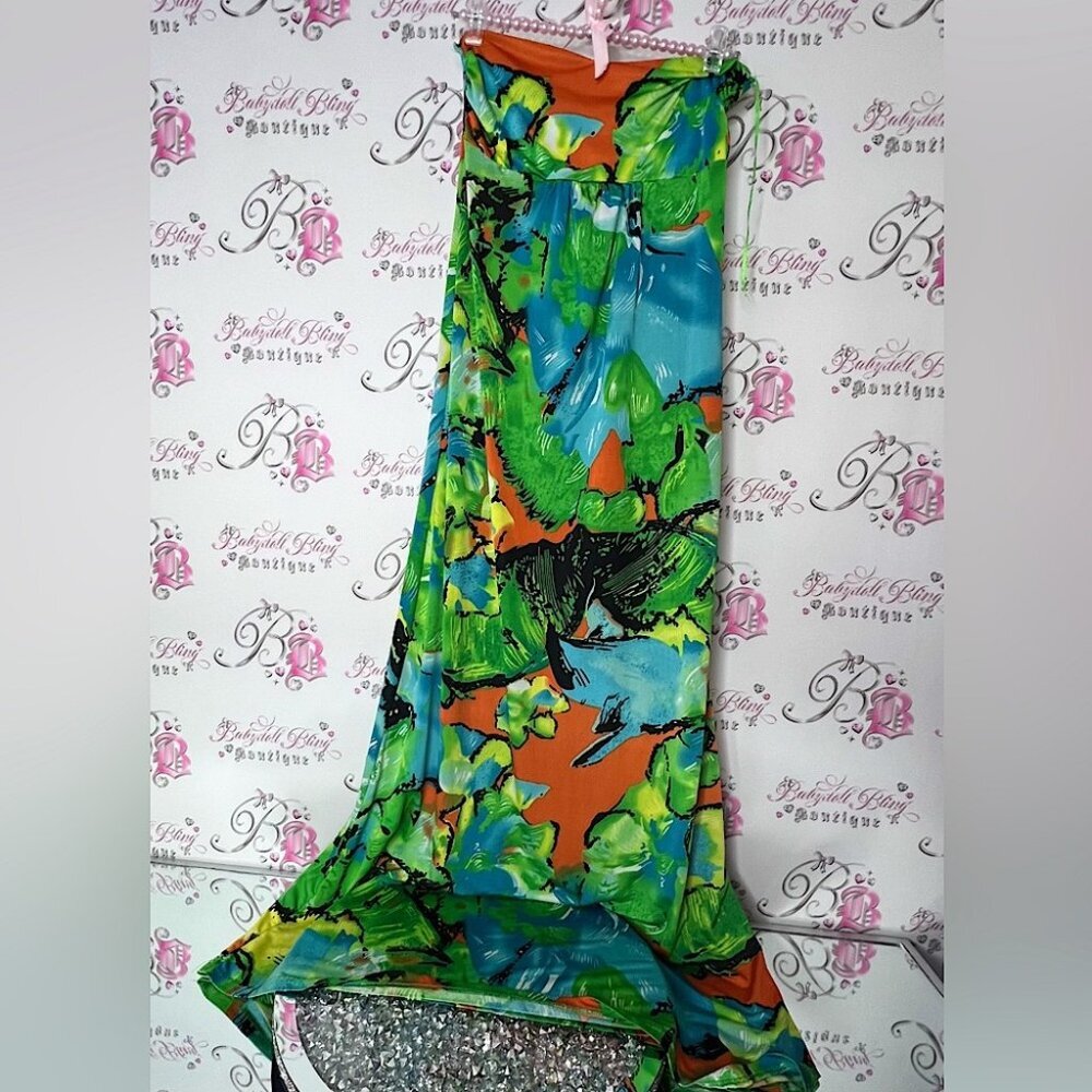 QED London dress strapless Vibrant Multicolor Abstract stretchy soft
